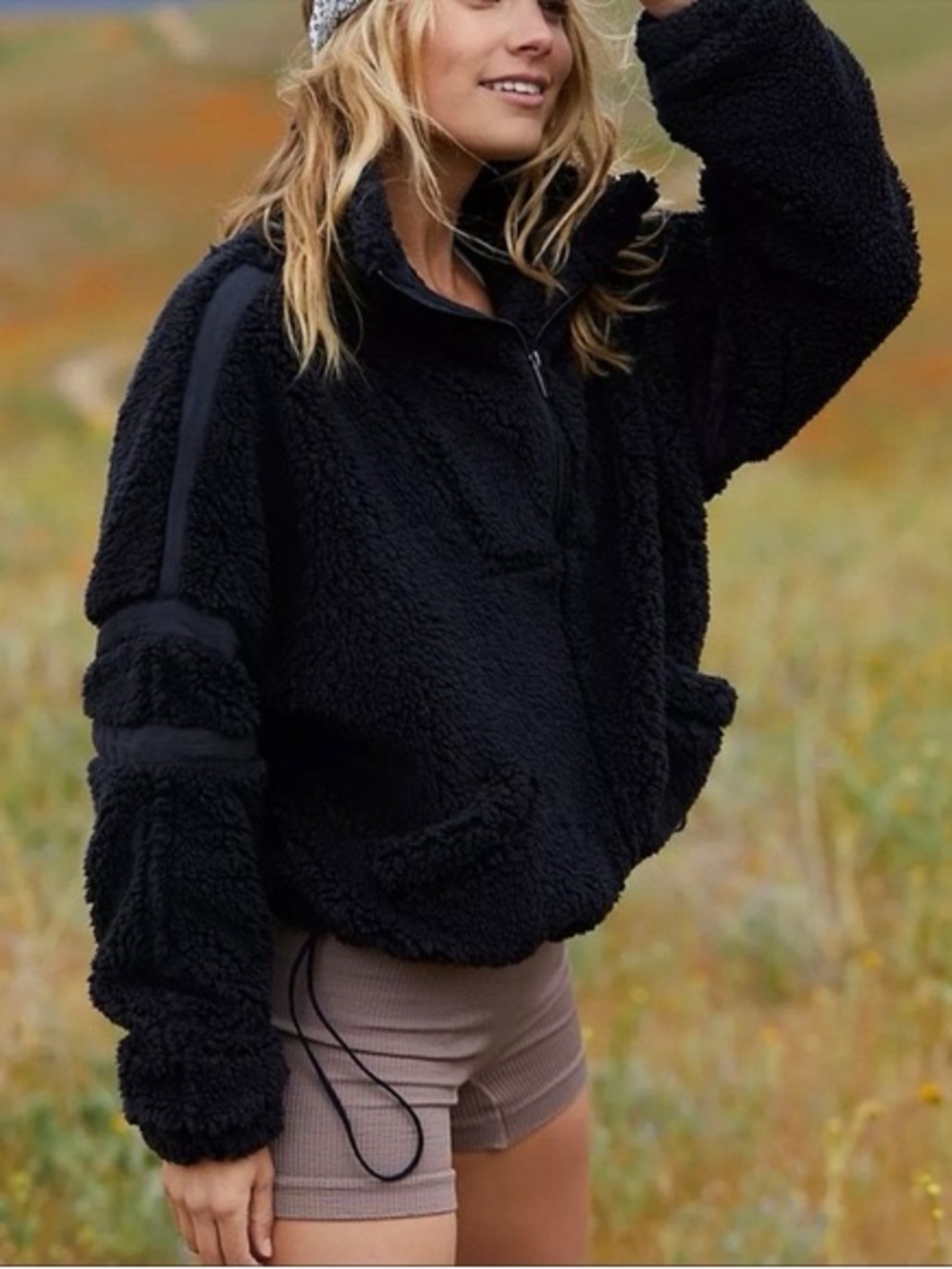 Free people movement Nantucket Fleece pull over half zip sweater - Black